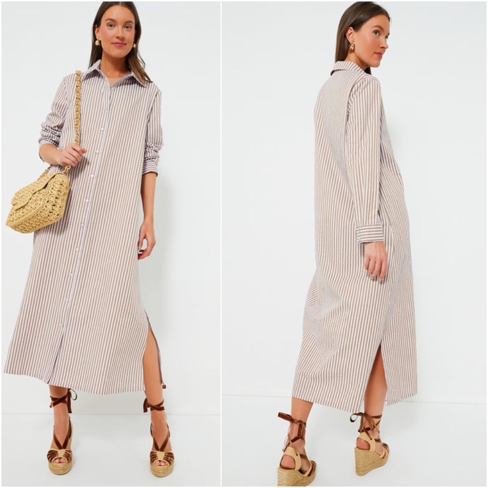 POMANDER PLACE Lilac Stripe Seersucker Griffin Dress with Lilac and Tan - Sz S